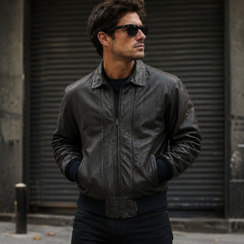 Sergio Valente‎ Jacket Mens 2XT Black Leather Bomber Quilted Lining Vintage